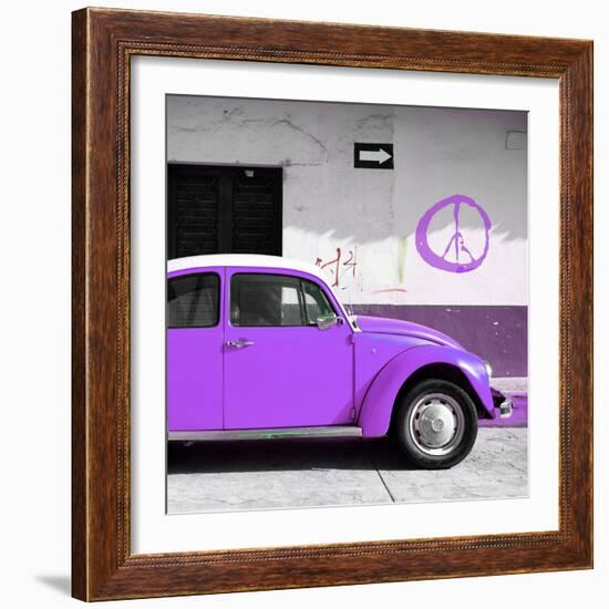 ¡Viva Mexico! Square Collection - Purple VW Beetle Car & Peace Symbol-Philippe Hugonnard-Framed Photographic Print