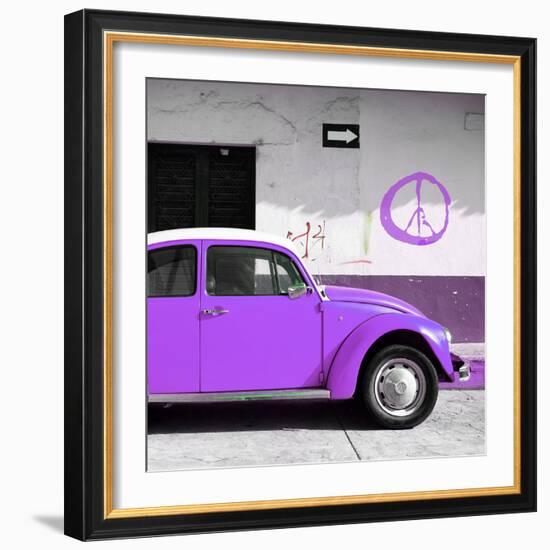 ¡Viva Mexico! Square Collection - Purple VW Beetle Car & Peace Symbol-Philippe Hugonnard-Framed Photographic Print