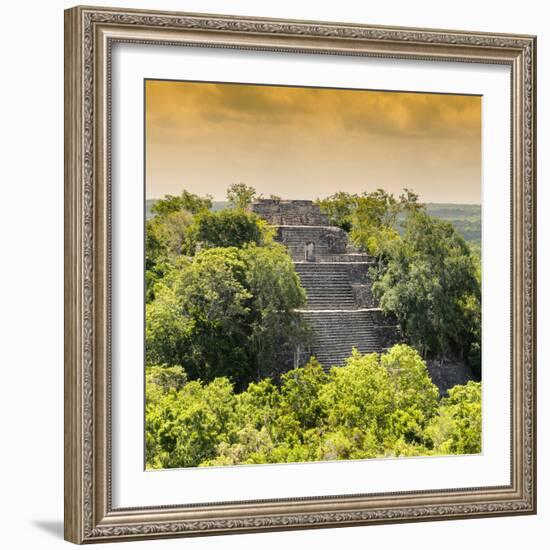 ¡Viva Mexico! Square Collection - Pyramid in Mayan City at Sunset of Calakmul-Philippe Hugonnard-Framed Photographic Print