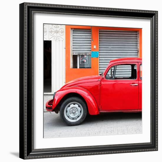 ¡Viva Mexico! Square Collection - Red VW Beetle and Orange Facade-Philippe Hugonnard-Framed Photographic Print