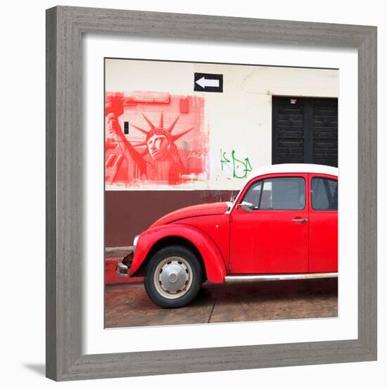 ¡Viva Mexico! Square Collection - Red VW Beetle Car and American Graffiti-Philippe Hugonnard-Framed Photographic Print