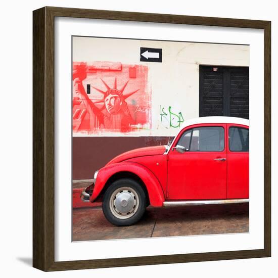 ¡Viva Mexico! Square Collection - Red VW Beetle Car and American Graffiti-Philippe Hugonnard-Framed Photographic Print