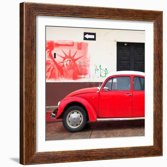 ¡Viva Mexico! Square Collection - Red VW Beetle Car and American Graffiti-Philippe Hugonnard-Framed Photographic Print