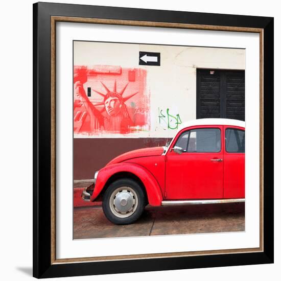 ¡Viva Mexico! Square Collection - Red VW Beetle Car and American Graffiti-Philippe Hugonnard-Framed Photographic Print