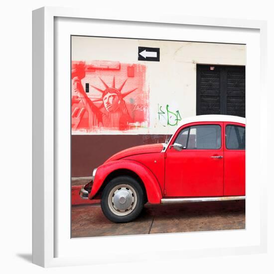 ¡Viva Mexico! Square Collection - Red VW Beetle Car and American Graffiti-Philippe Hugonnard-Framed Photographic Print