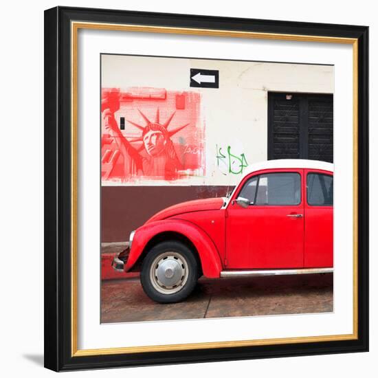 ¡Viva Mexico! Square Collection - Red VW Beetle Car and American Graffiti-Philippe Hugonnard-Framed Photographic Print