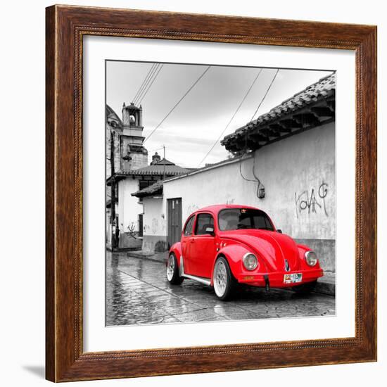 ¡Viva Mexico! Square Collection - Red VW Beetle Car in San Cristobal de Las Casas-Philippe Hugonnard-Framed Photographic Print