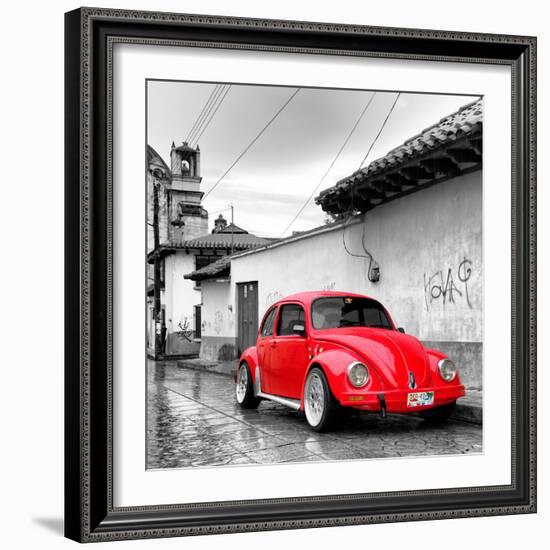 ¡Viva Mexico! Square Collection - Red VW Beetle Car in San Cristobal de Las Casas-Philippe Hugonnard-Framed Photographic Print