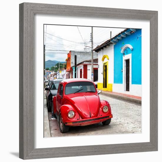 ¡Viva Mexico! Square Collection - Red VW Beetle Car in San Cristobal-Philippe Hugonnard-Framed Photographic Print