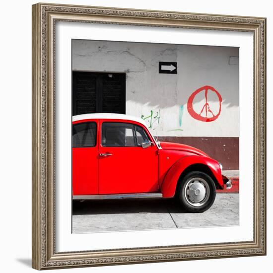 ¡Viva Mexico! Square Collection - Red VW Beetle Car & Peace Symbol-Philippe Hugonnard-Framed Photographic Print