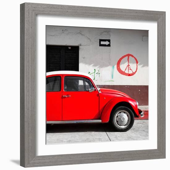 ¡Viva Mexico! Square Collection - Red VW Beetle Car & Peace Symbol-Philippe Hugonnard-Framed Photographic Print