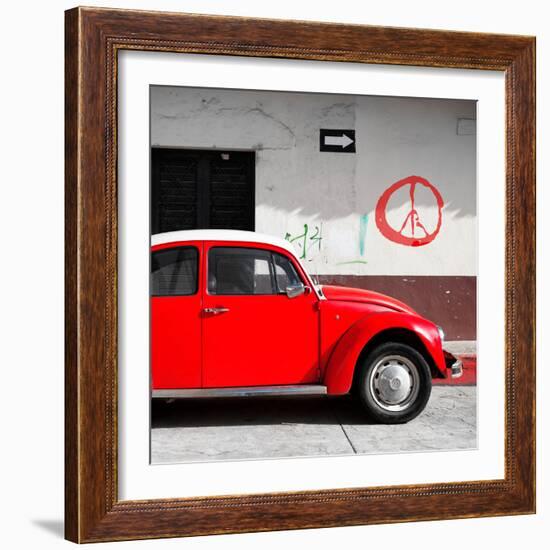 ¡Viva Mexico! Square Collection - Red VW Beetle Car & Peace Symbol-Philippe Hugonnard-Framed Photographic Print