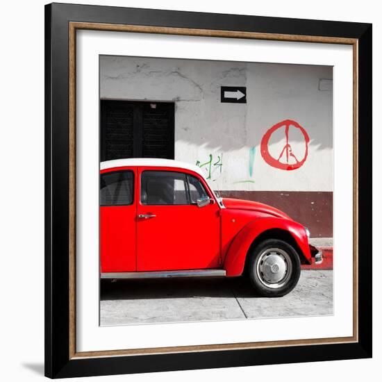 ¡Viva Mexico! Square Collection - Red VW Beetle Car & Peace Symbol-Philippe Hugonnard-Framed Photographic Print