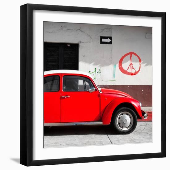 ¡Viva Mexico! Square Collection - Red VW Beetle Car & Peace Symbol-Philippe Hugonnard-Framed Photographic Print