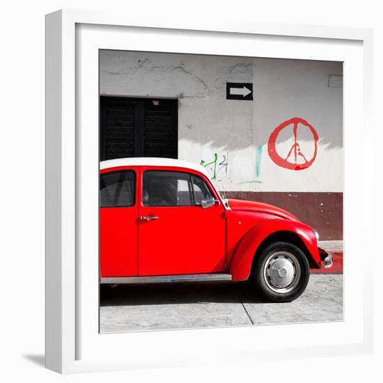 ¡Viva Mexico! Square Collection - Red VW Beetle Car & Peace Symbol-Philippe Hugonnard-Framed Photographic Print
