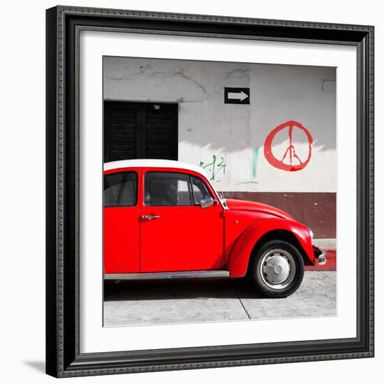 ¡Viva Mexico! Square Collection - Red VW Beetle Car & Peace Symbol-Philippe Hugonnard-Framed Photographic Print