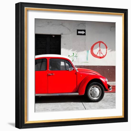 ¡Viva Mexico! Square Collection - Red VW Beetle Car & Peace Symbol-Philippe Hugonnard-Framed Photographic Print