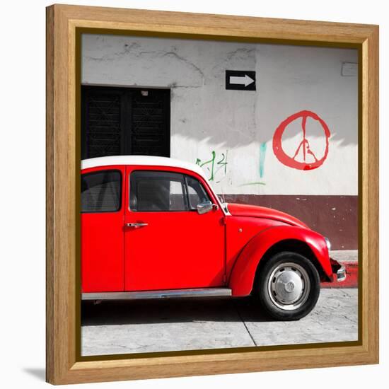 ¡Viva Mexico! Square Collection - Red VW Beetle Car & Peace Symbol-Philippe Hugonnard-Framed Premier Image Canvas