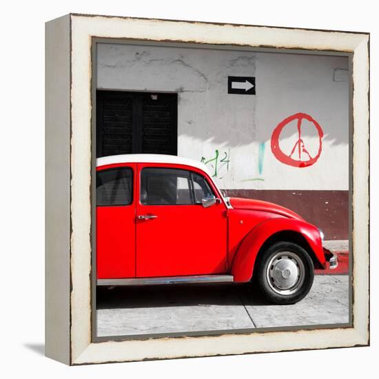 ¡Viva Mexico! Square Collection - Red VW Beetle Car & Peace Symbol-Philippe Hugonnard-Framed Premier Image Canvas