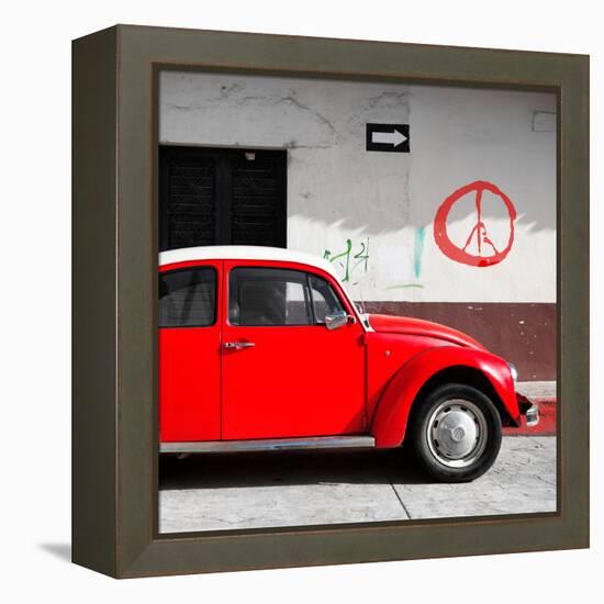 ¡Viva Mexico! Square Collection - Red VW Beetle Car & Peace Symbol-Philippe Hugonnard-Framed Premier Image Canvas