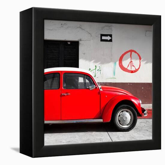 ¡Viva Mexico! Square Collection - Red VW Beetle Car & Peace Symbol-Philippe Hugonnard-Framed Premier Image Canvas