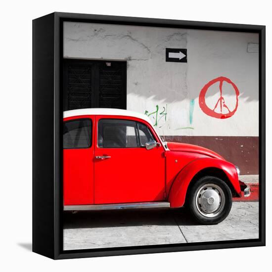 ¡Viva Mexico! Square Collection - Red VW Beetle Car & Peace Symbol-Philippe Hugonnard-Framed Premier Image Canvas