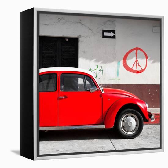 ¡Viva Mexico! Square Collection - Red VW Beetle Car & Peace Symbol-Philippe Hugonnard-Framed Premier Image Canvas