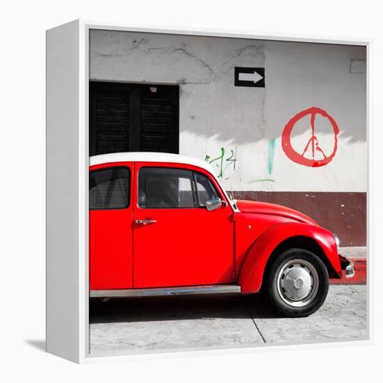 ¡Viva Mexico! Square Collection - Red VW Beetle Car & Peace Symbol-Philippe Hugonnard-Framed Premier Image Canvas