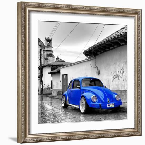 ¡Viva Mexico! Square Collection - Royal Blue VW Beetle Car in San Cristobal de Las Casas-Philippe Hugonnard-Framed Photographic Print