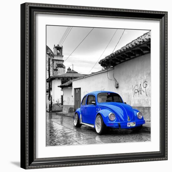 ¡Viva Mexico! Square Collection - Royal Blue VW Beetle Car in San Cristobal de Las Casas-Philippe Hugonnard-Framed Photographic Print