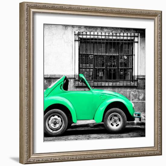 ¡Viva Mexico! Square Collection - Small Coral Green VW Beetle Car-Philippe Hugonnard-Framed Photographic Print