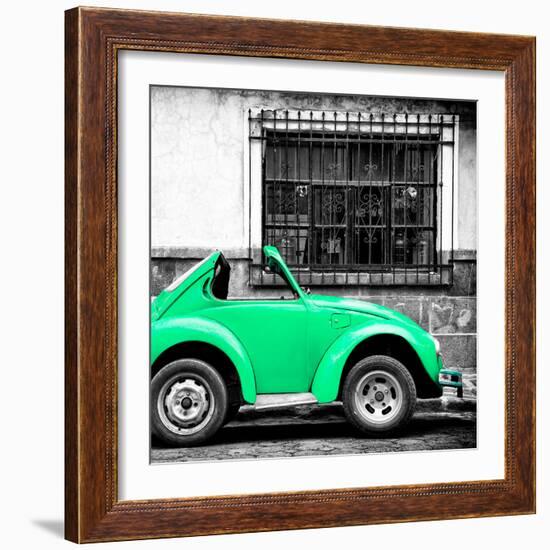 ¡Viva Mexico! Square Collection - Small Coral Green VW Beetle Car-Philippe Hugonnard-Framed Photographic Print