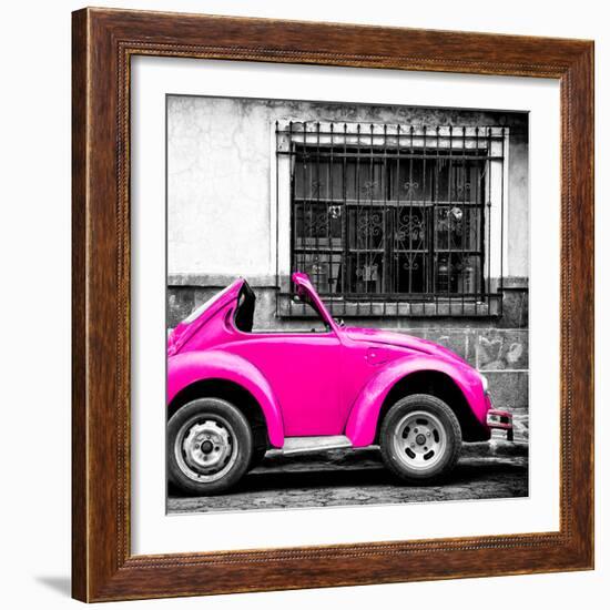 ¡Viva Mexico! Square Collection - Small Deep Pink VW Beetle Car-Philippe Hugonnard-Framed Photographic Print