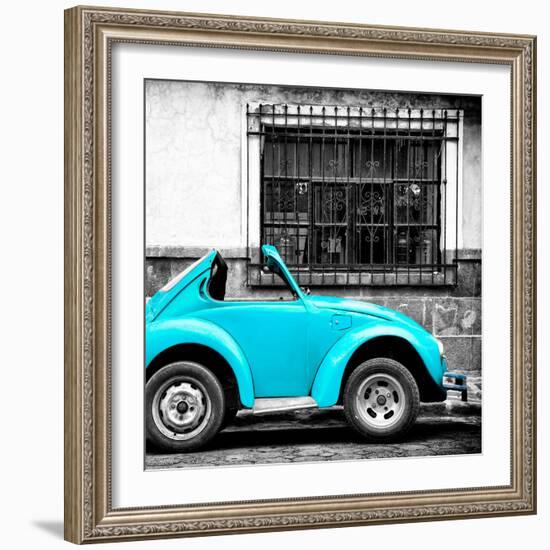 ¡Viva Mexico! Square Collection - Small Turquoise VW Beetle Car-Philippe Hugonnard-Framed Photographic Print