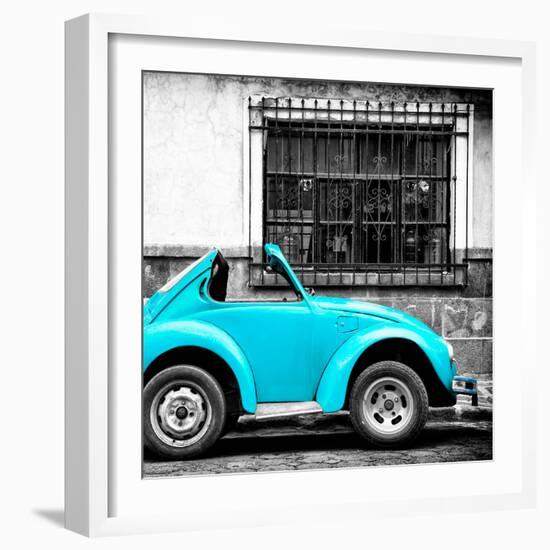 ¡Viva Mexico! Square Collection - Small Turquoise VW Beetle Car-Philippe Hugonnard-Framed Photographic Print