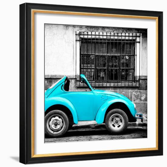 ¡Viva Mexico! Square Collection - Small Turquoise VW Beetle Car-Philippe Hugonnard-Framed Photographic Print