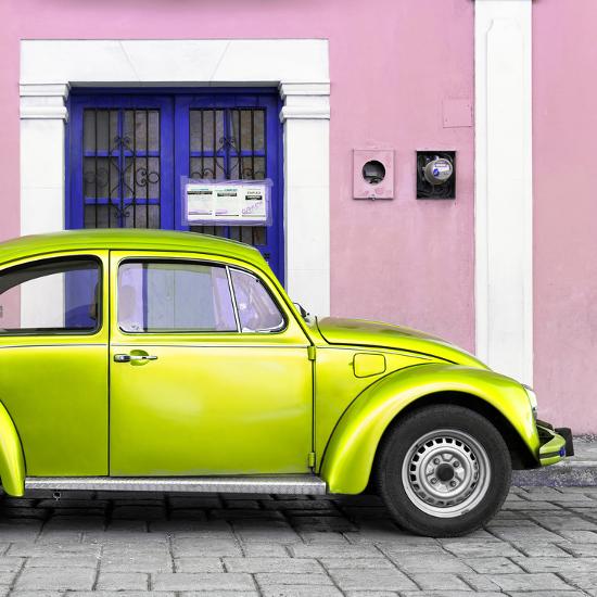 Viva Mexico Square Collection The Lime Green Vw Beetle Car With Light Pink Street Wall Photographic Print Philippe Hugonnard Art Com