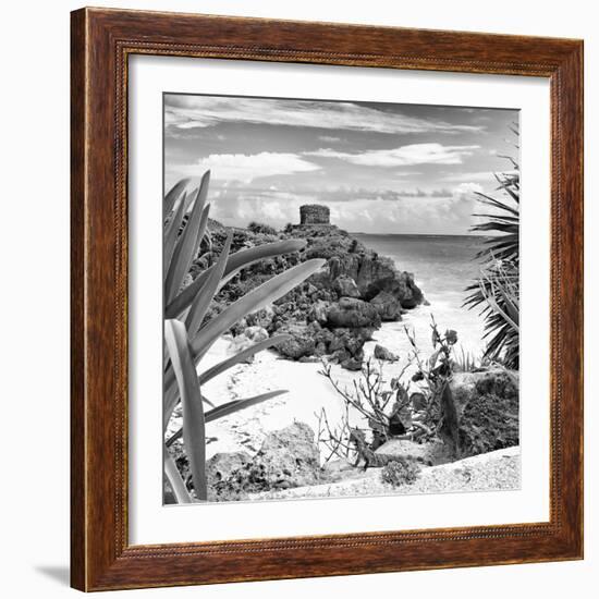 ¡Viva Mexico! Square Collection - Tulum Ruins along Caribbean Coastline with Iguana II-Philippe Hugonnard-Framed Photographic Print