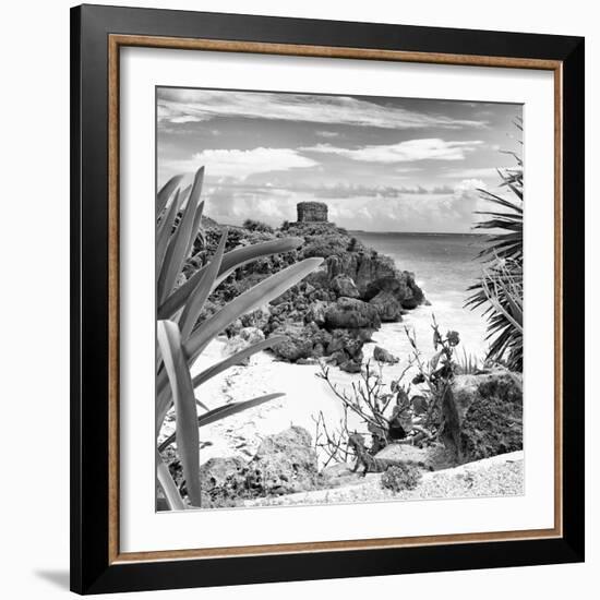 ¡Viva Mexico! Square Collection - Tulum Ruins along Caribbean Coastline with Iguana II-Philippe Hugonnard-Framed Photographic Print