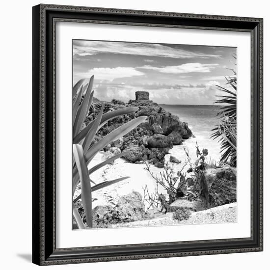 ¡Viva Mexico! Square Collection - Tulum Ruins along Caribbean Coastline with Iguana II-Philippe Hugonnard-Framed Photographic Print