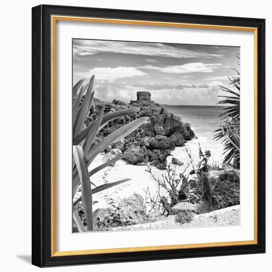 ¡Viva Mexico! Square Collection - Tulum Ruins along Caribbean Coastline with Iguana II-Philippe Hugonnard-Framed Photographic Print