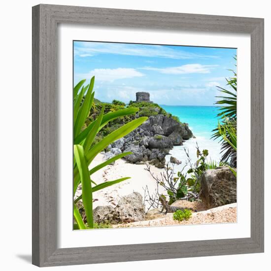 ¡Viva Mexico! Square Collection - Tulum Ruins along Caribbean Coastline with Iguana-Philippe Hugonnard-Framed Photographic Print