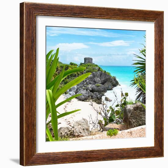 ¡Viva Mexico! Square Collection - Tulum Ruins along Caribbean Coastline with Iguana-Philippe Hugonnard-Framed Photographic Print