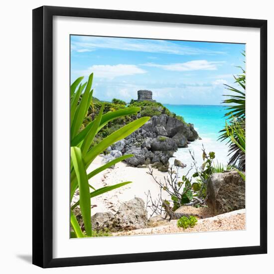 ¡Viva Mexico! Square Collection - Tulum Ruins along Caribbean Coastline with Iguana-Philippe Hugonnard-Framed Photographic Print