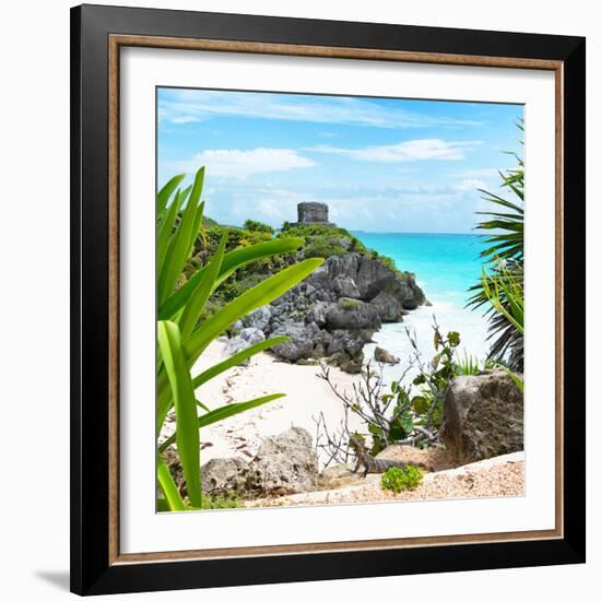 ¡Viva Mexico! Square Collection - Tulum Ruins along Caribbean Coastline with Iguana-Philippe Hugonnard-Framed Photographic Print