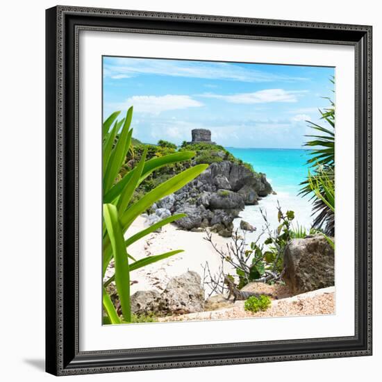 ¡Viva Mexico! Square Collection - Tulum Ruins along Caribbean Coastline with Iguana-Philippe Hugonnard-Framed Photographic Print