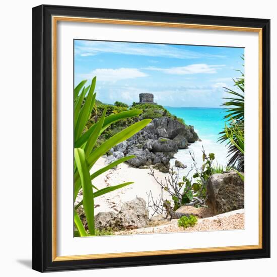 ¡Viva Mexico! Square Collection - Tulum Ruins along Caribbean Coastline with Iguana-Philippe Hugonnard-Framed Photographic Print