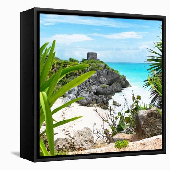 ¡Viva Mexico! Square Collection - Tulum Ruins along Caribbean Coastline with Iguana-Philippe Hugonnard-Framed Premier Image Canvas