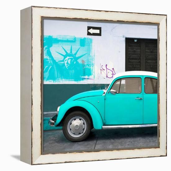 ¡Viva Mexico! Square Collection - Turquoise VW Beetle Car and American Graffiti-Philippe Hugonnard-Framed Premier Image Canvas