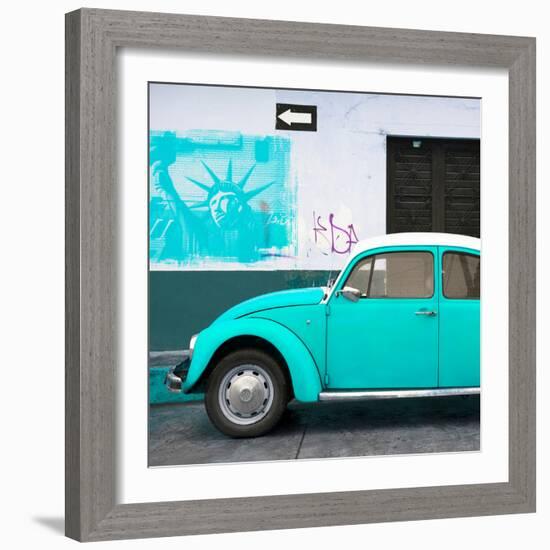 ¡Viva Mexico! Square Collection - Turquoise VW Beetle Car and American Graffiti-Philippe Hugonnard-Framed Photographic Print